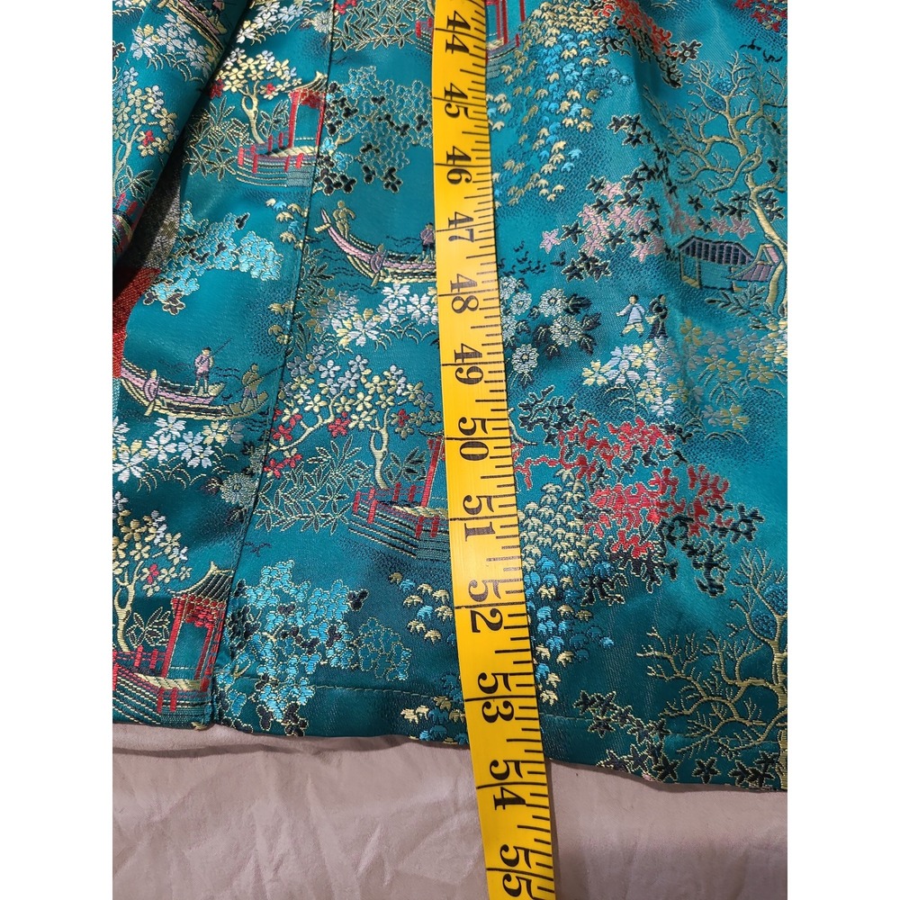 Vintage Eastex Kimono Robe women SZ‎ M Teal all over Floral Japan jacquard print - Picture 8 of 11